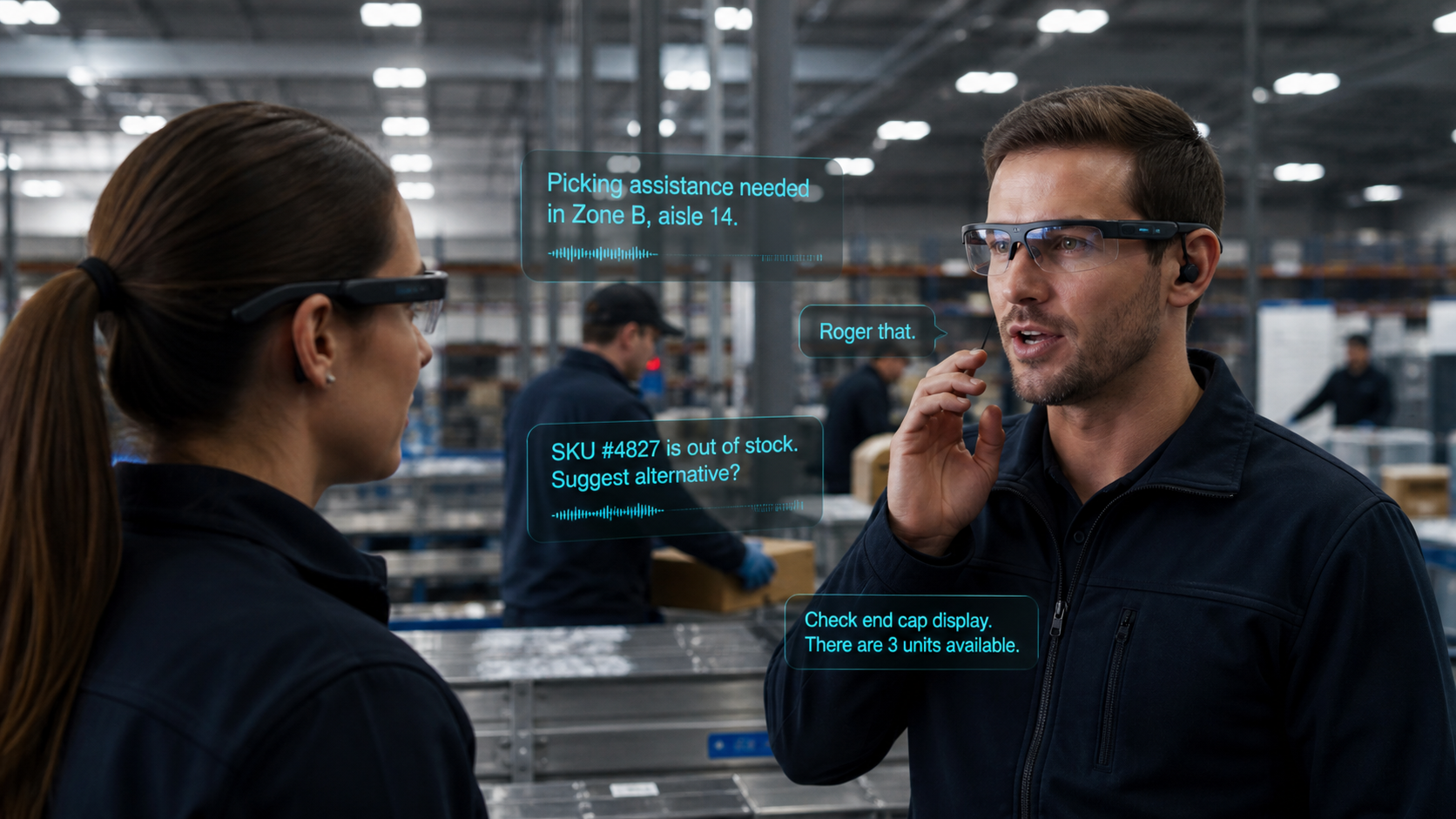 AR glasses voice intercom and team caption scenario